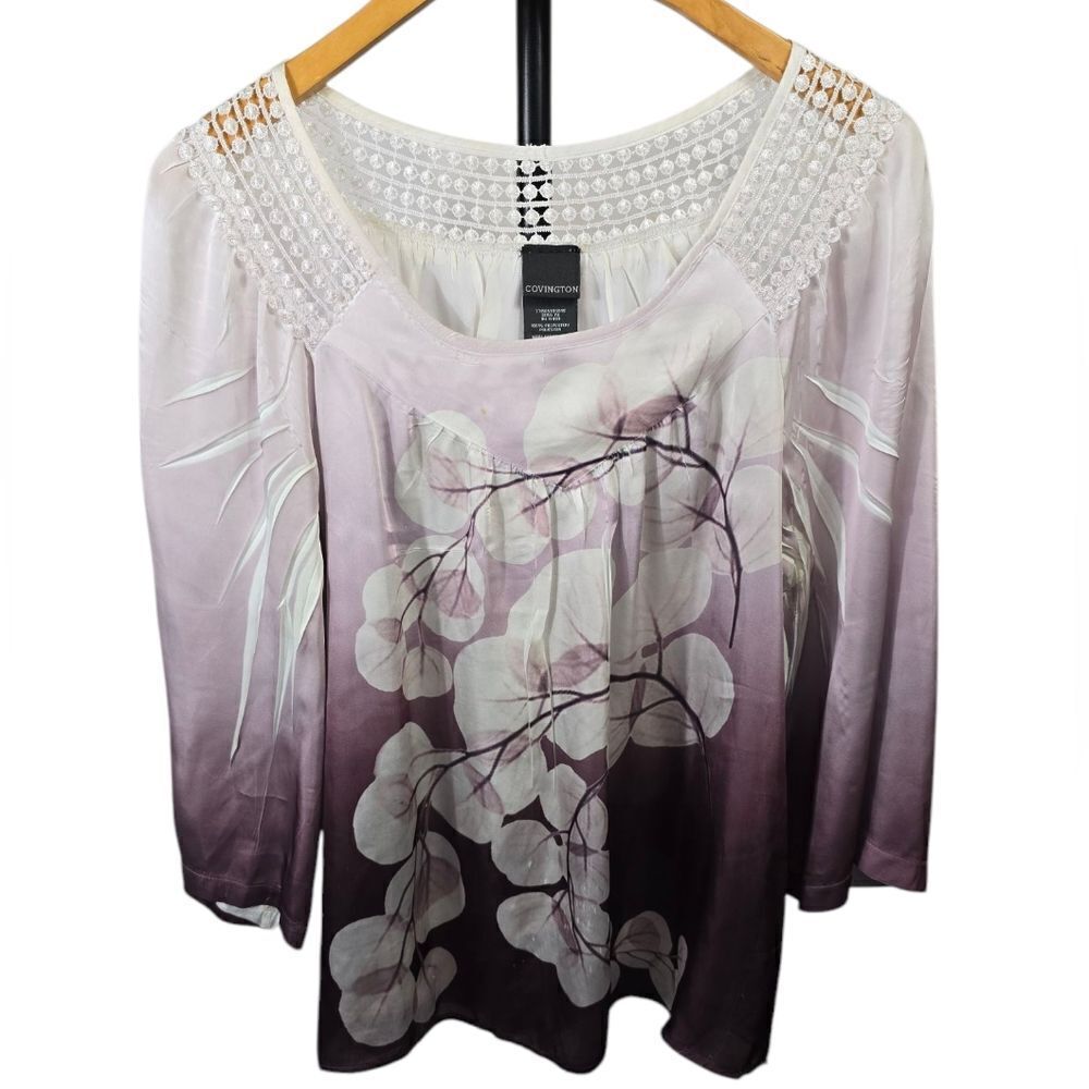 Covington Purple and White Smocked Blouse